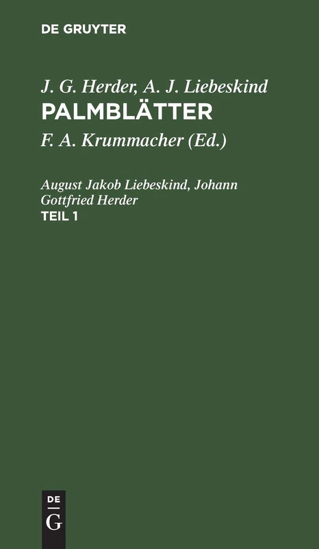 J. G. Herder; A. J. Liebeskind: Palmblätter. Teil 1: Erlesene Morgenländische Erzählungen Für Die Jugend, Mit Kupfern - Image 1
