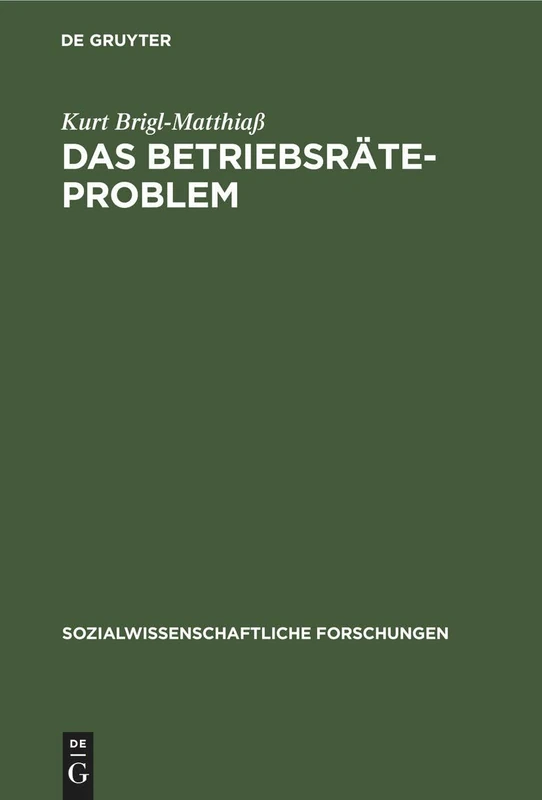 Das Betriebsräteproblem: Eine Soziologische Untersuchung Zu Den Beziehungen Zwischen Kapital Und Arbeit: 3 (Sozialwissenschaftliche Forschungen)