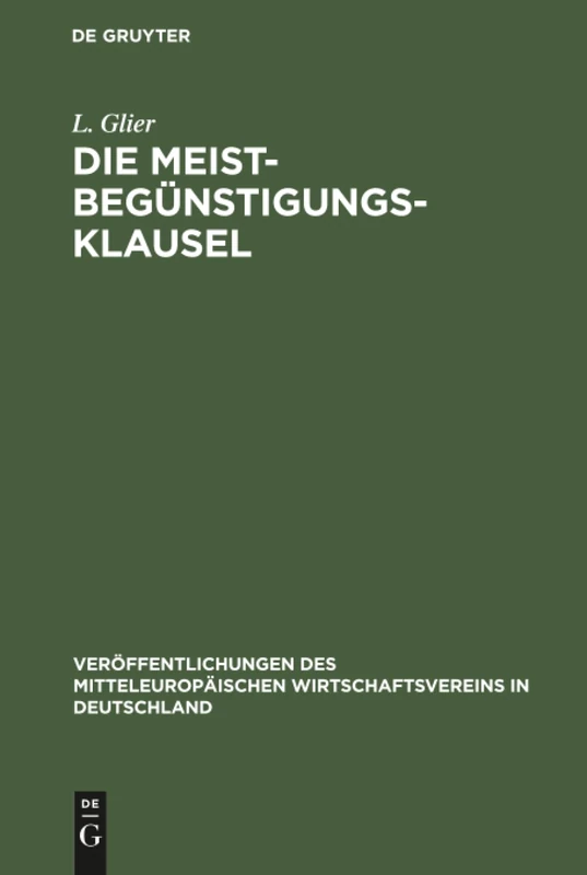 De Gruyter - Die Meistbegunstigungs-Klausel Book - Image 1