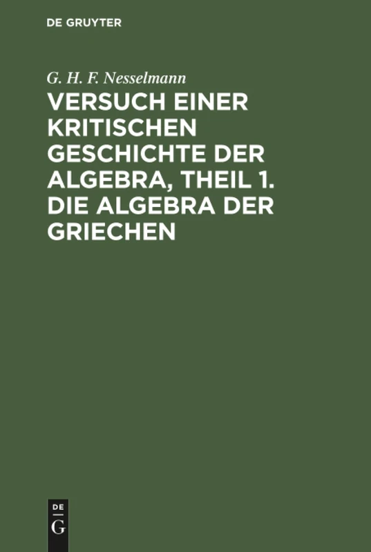 De Gruyter Mouton - Versuch einer kritischen Geschichte der Algebra - Image 1