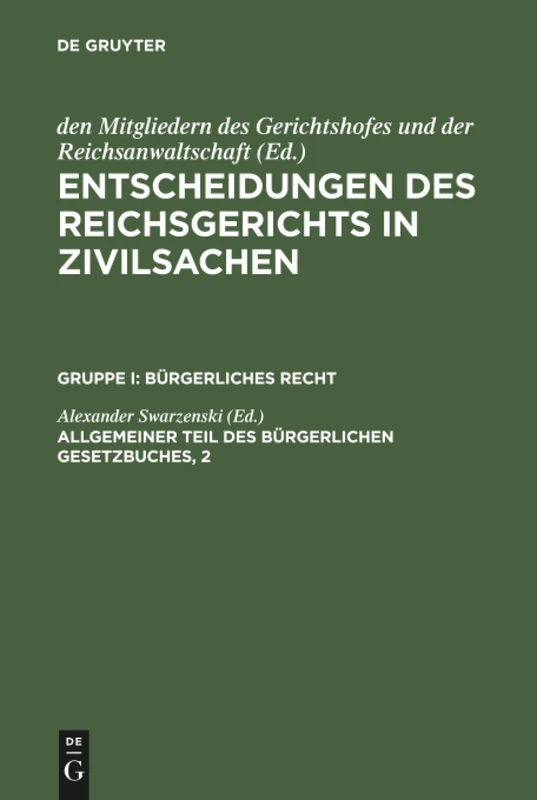 Entscheidungen des Reichsgerichts in Zivilsachen, Allgemeiner Teil des Bürgerlichen Gesetzbuches, 2