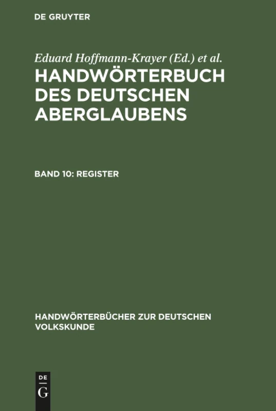 Register (Handwörterbücher Zur Deutschen Volkskunde)