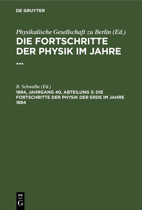 Die Fortschritte Der Physik Der Erde Im Jahre 1884