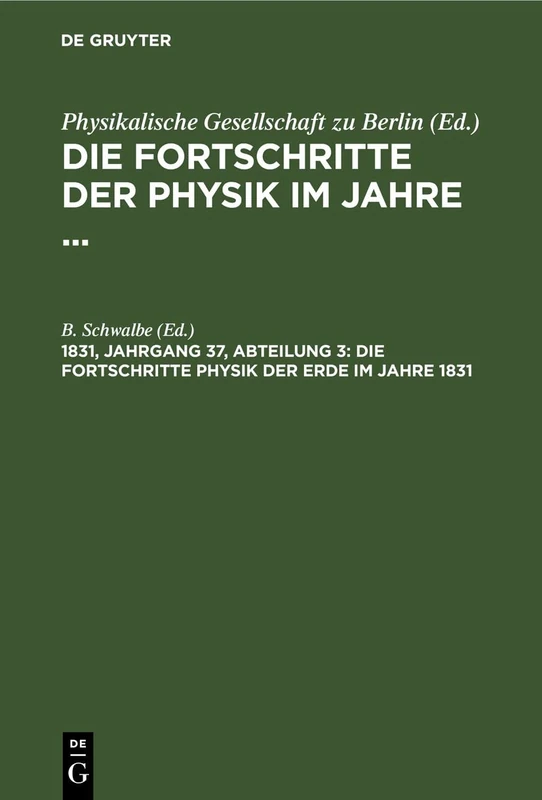 Die Fortschritte Physik Der Erde Im Jahre 1831