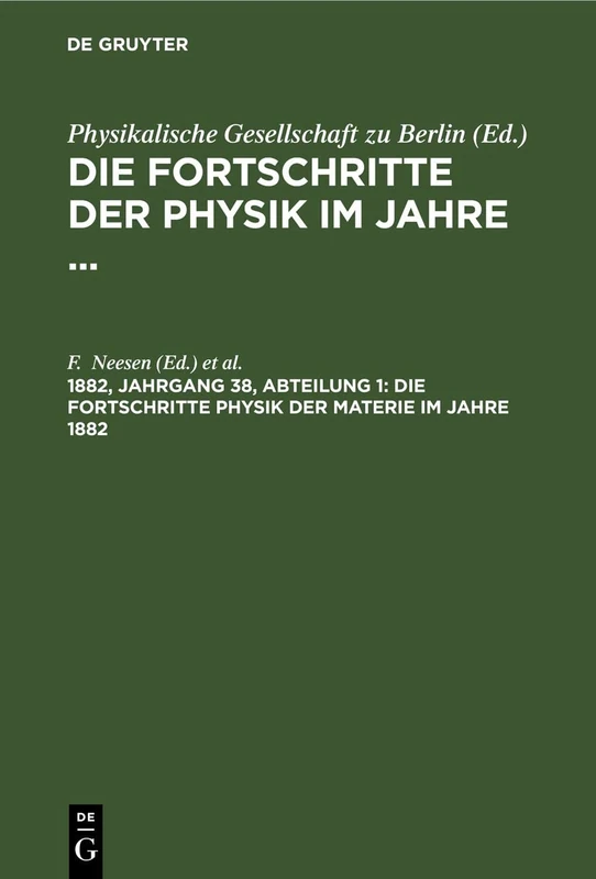 Die Fortschritte Physik Der Materie Im Jahre 1882