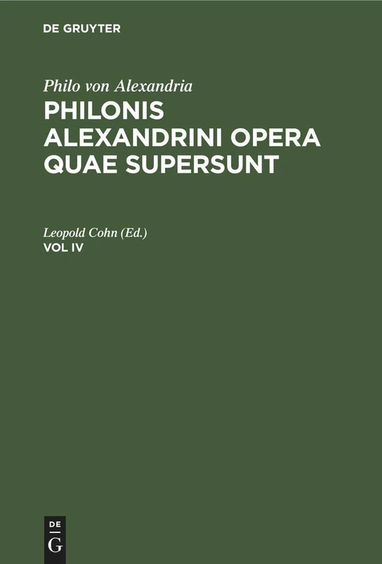 Philonis Alexandrini Opera Quae Supersunt (Philo Von Alexandria, 4) - Image 1