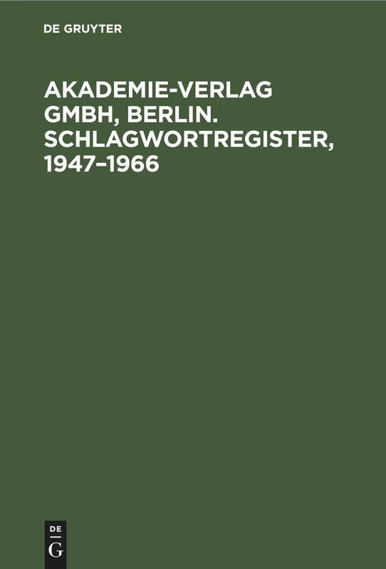 Akademie-Verlag GmbH, Berlin. Schlagwortregister, 1947-1966 - Image 1