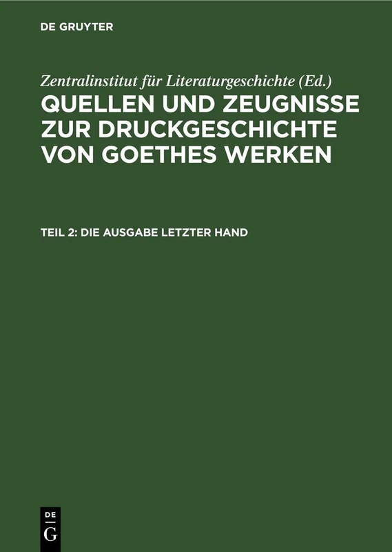 De Gruyter Die Ausgabe Letzter Hand - Economics Book