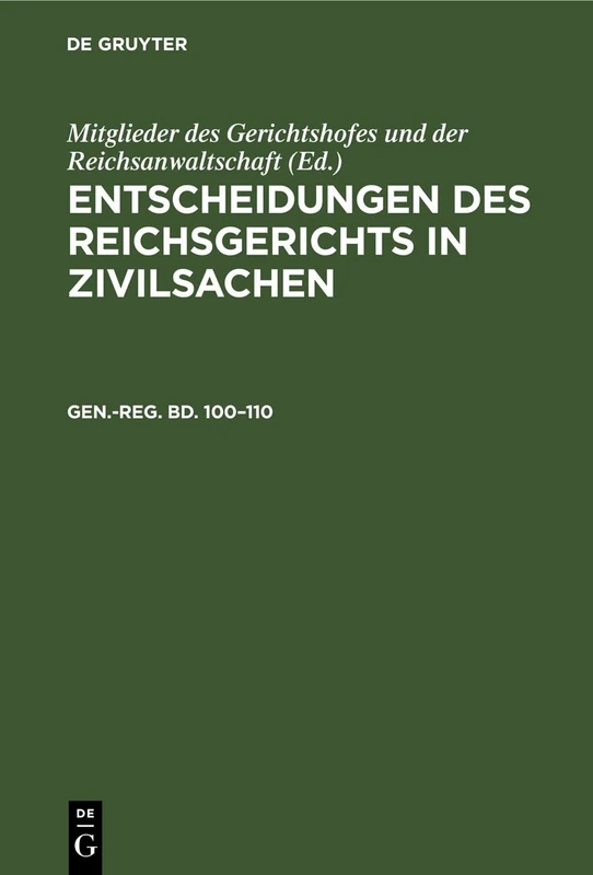 Generalregister Zum 100-110 Bande
