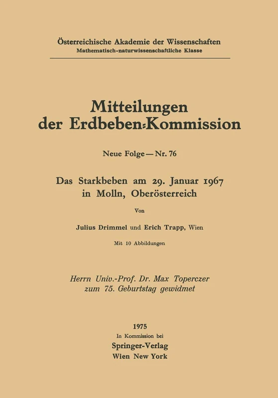 Das Starkbeben am 29. Januar 1967 in Molln, Oberösterreich: 76 (Mitteilungen der Erdbeben-Kommission, 76) - Image 1