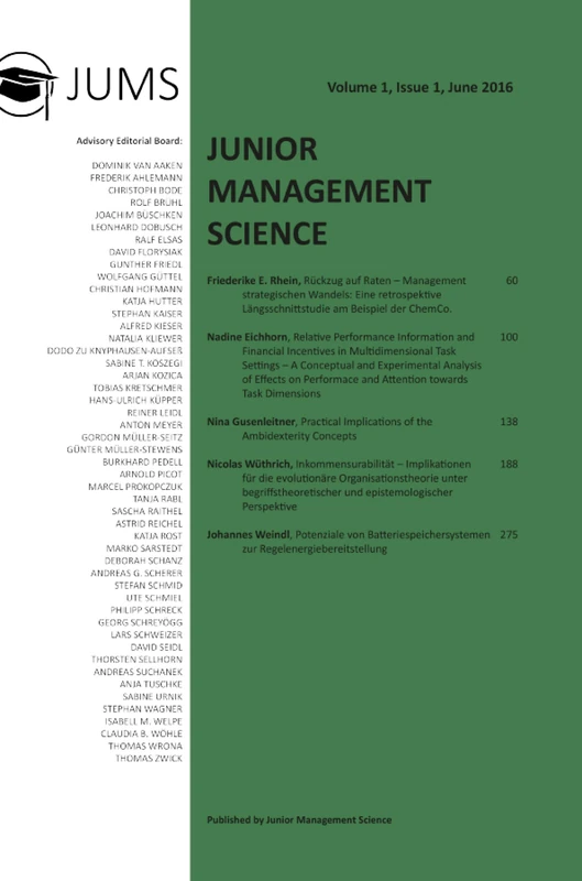 Junior Management Science, Volume 1, Issue 1, June 2016