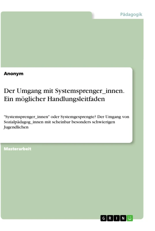 Der Umgang mit Systemsprenger_innen. Ein möglicher Handlungsleitfaden: "Systemsprenger_innen" oder Systemgesprengte? Der Umgang von Sozialpädagog_innen mit scheinbar besonders schwierigen Jugendlichen