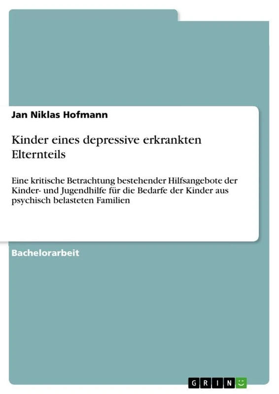 Kinder eines depressive erkrankten Elternteils: Eine kritische Betrachtung bestehender Hilfsangebote der Kinder- und Jugendhilfe für die Bedarfe der Kinder aus psychisch belasteten Familien