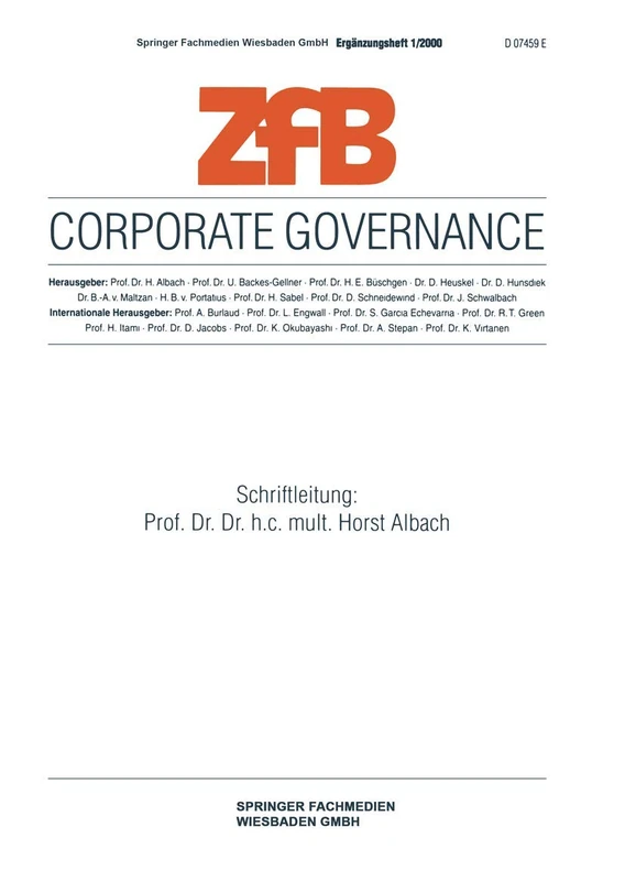 Corporate Governance: 1 (ZfB Special Issue, 1)