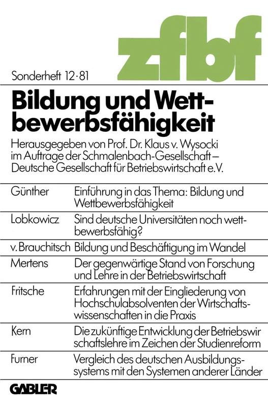 Bildung und Wettbewerbsfähigkeit: 34 Deutschen Betriebswirtschafter-Tages : Papers: 12 (Schmalenbachs Zeitschrift für betriebswirtschaftliche Forschung - Sonderheft, 12) - Image 1