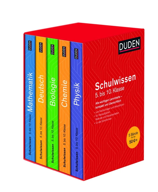 Duden Schulwissen 5. bis 10. Klasse 5 Bände: Alle wichtigen Unterrichtsinhalte kompakt und übersichtlich - Image 1