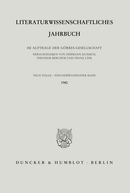 Literaturwissenschaftliches Jahrbuch.: 21. Band (1980). (Literaturwissenschaftliches Jahrbuch. Neue Folge) - Image 1