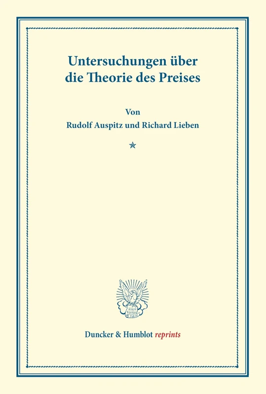 Duncker & Humblot - Untersuchungen uber die Theorie des Preises