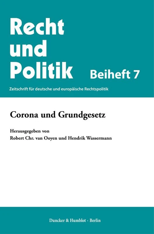 Corona Und Grundgesetz: 7 (Studien Zur Kredit- Und Finanzwirtschaft / Studies In Credit And Finance) - Image 1