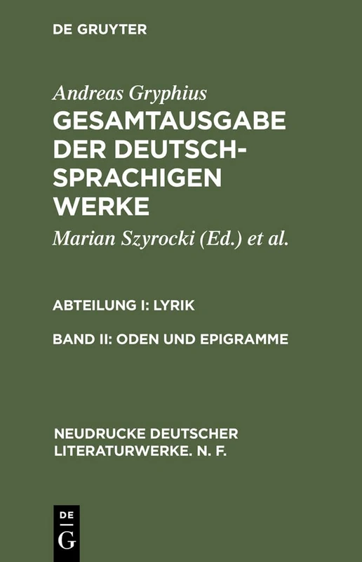 Oden und Epigramme: 10 (Neudrucke Deutscher Literaturwerke. N. F.)