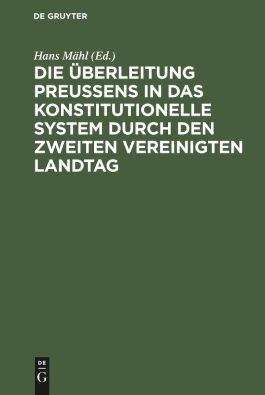 De Gruyter Oldenbourg - Die Uberleitung Preussens Book