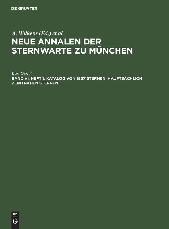 Katalog Von 1867 Sternen, Hauptsächlich Zenitnahen Sternen: Am Repsoldschen Meridiankreis Der Sternwarte in Den Jahren 1901-1907