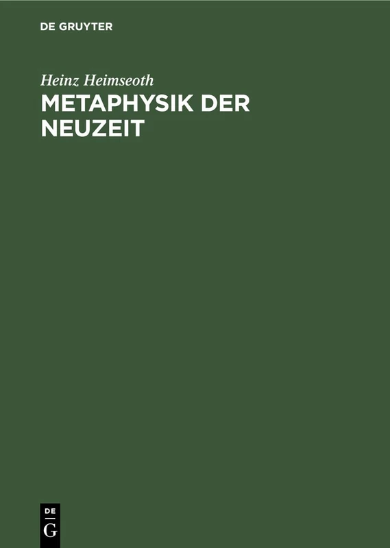 De Gruyter Oldenbourg - Metaphysik Der Neuzeit Book