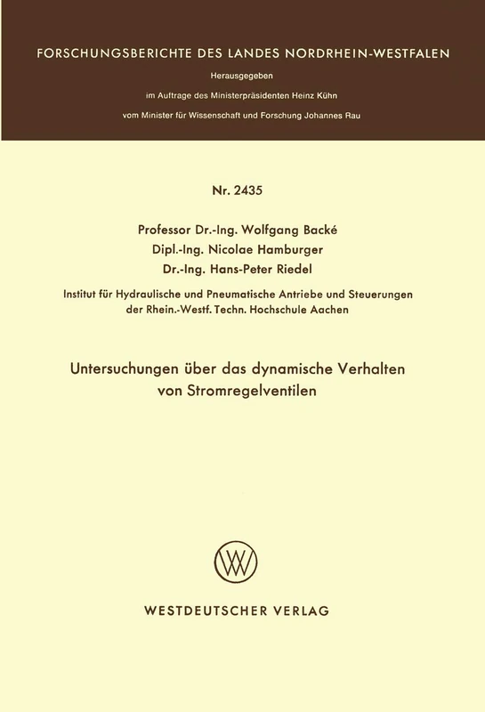 Untersuchungen über das dynamische Verhalten von Stromregelventilen: 2435 (Forschungsberichte des Landes Nordrhein-Westfalen, 2435) - Image 1