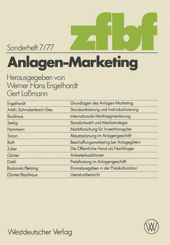 Anlagen-Marketing: 7 (Schmalenbachs Zeitschrift für betriebswirtschaftliche Forschung - Sonderheft, 7)