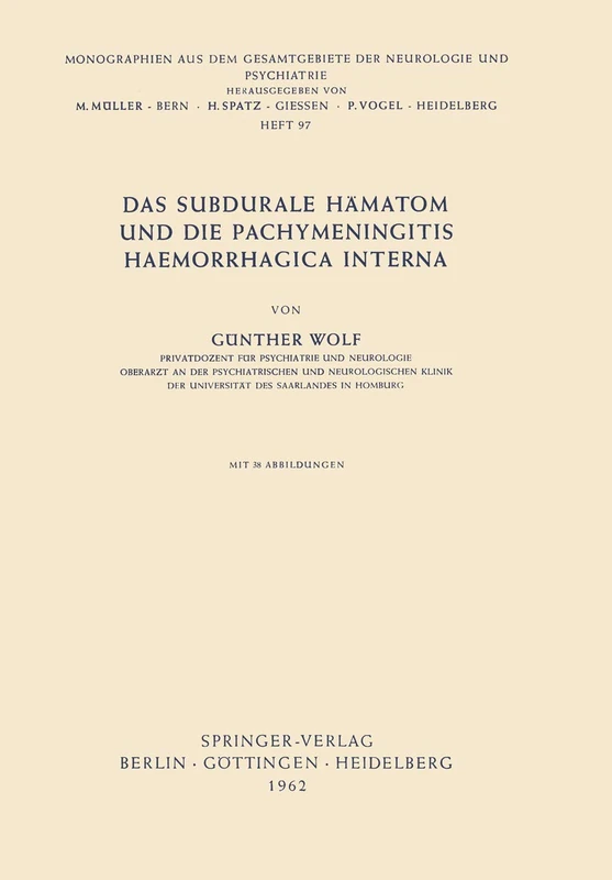 Das Subdurale Hämatom und die Pachymeningitis Haemorrhagica Interna: 97 (Monographien aus dem Gesamtgebiete der Neurologie und Psychiatrie, 97)