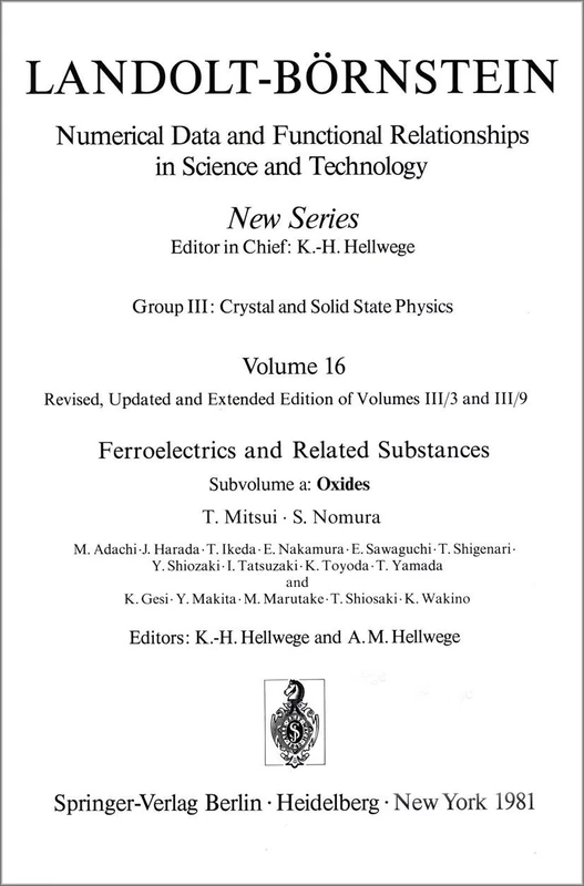 Landolt-Bornstein: Numerical Data and Functional Relationships in Science and Technology: 16a (Landolt-Börnstein: Numerical Data and Functional ... in Science and Technology - New Series, 16a)