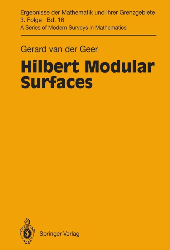 Springer Hilbert Modular Surfaces - Mathematics Research Book