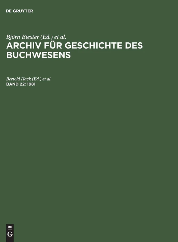 De Gruyter Saur Archiv fur Geschichte des Buchwesens Band 22