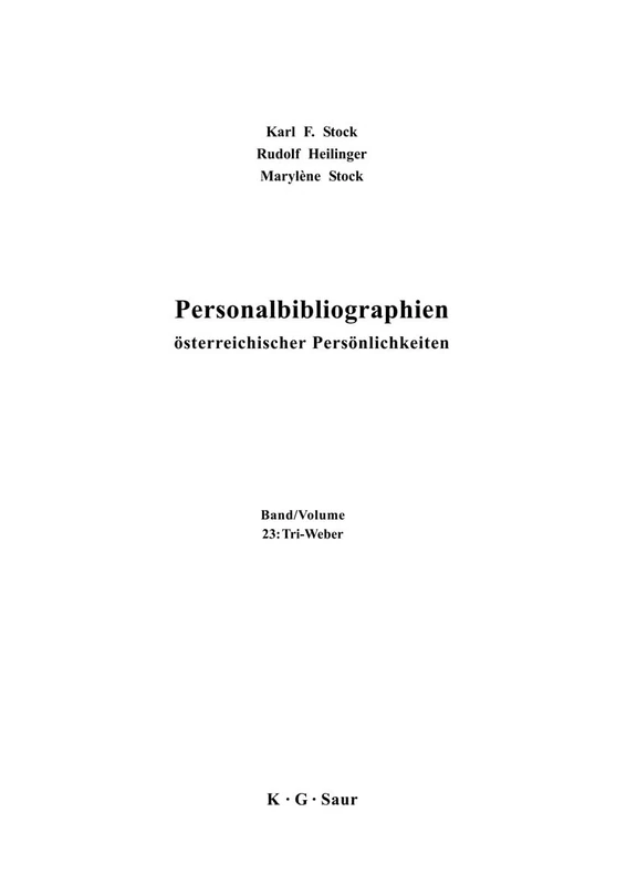 De Gruyter Tri-Weber - Austrian Personal Biographies Book