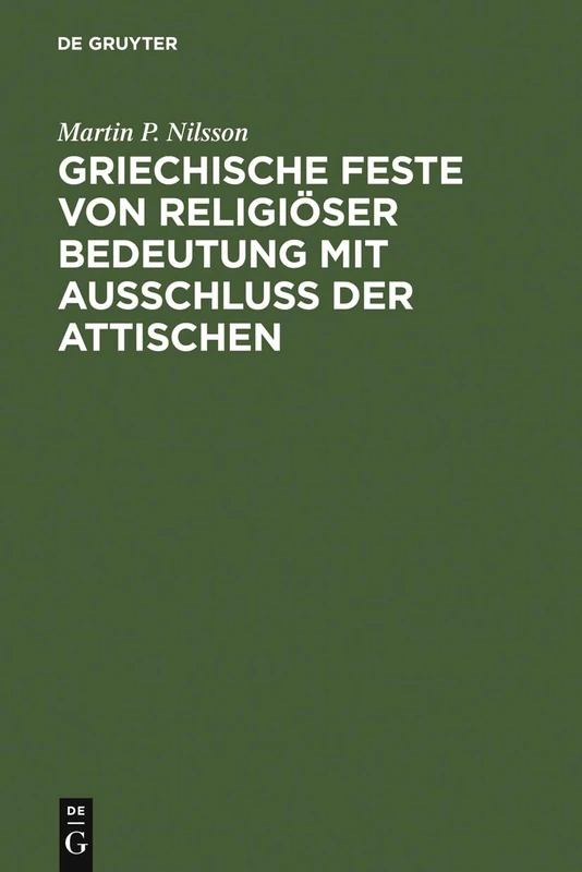 De Gruyter - Griechische Feste Von Religioser Bedeutung