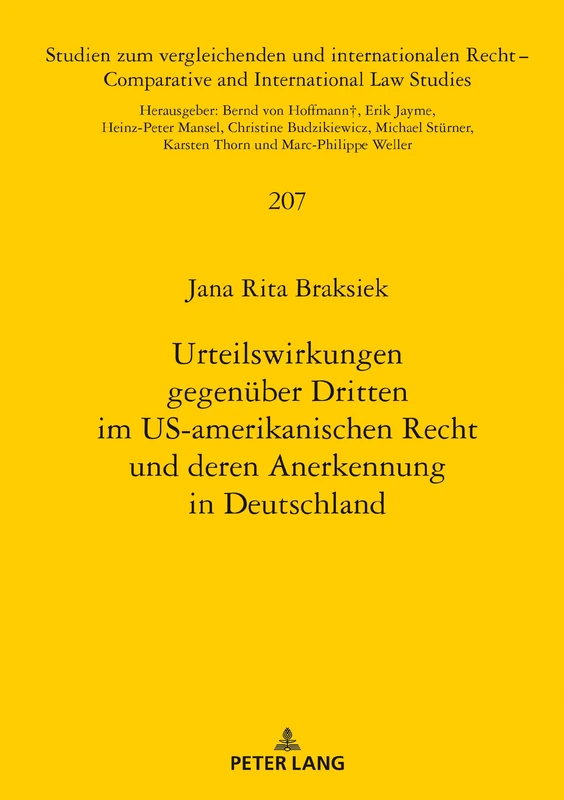 Urteilswirkungen gegenüber Dritten im US-amerikanischen Recht und deren Anerkennung in Deutschland: 207 (Studien Zum Vergleichenden Und Internationalen Recht / Compa) - Image 1