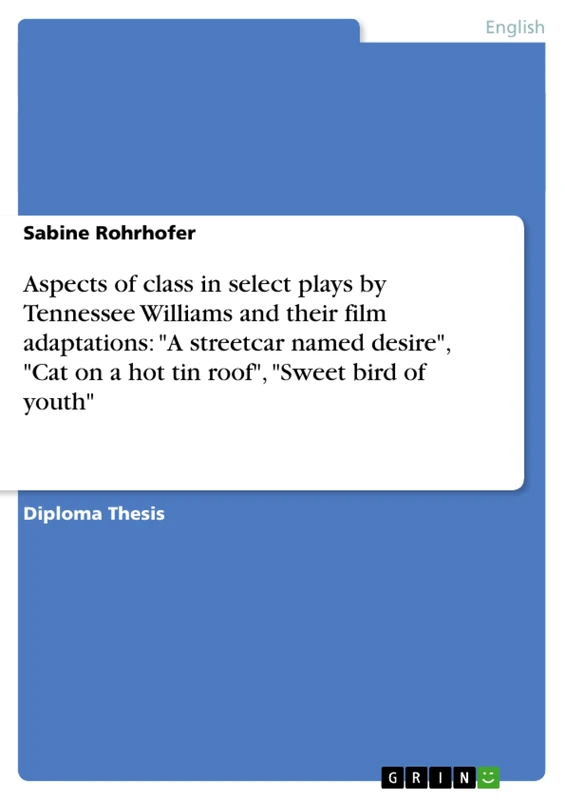 Aspects of class in select plays by Tennessee Williams and their film adaptations: "A streetcar named desire", "Cat on a hot tin roof", "Sweet bird of youth"