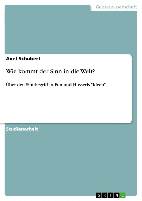 Wie kommt der Sinn in die Welt?: Über den Sinnbegriff in Edmund Husserls "Ideen" - Image 1