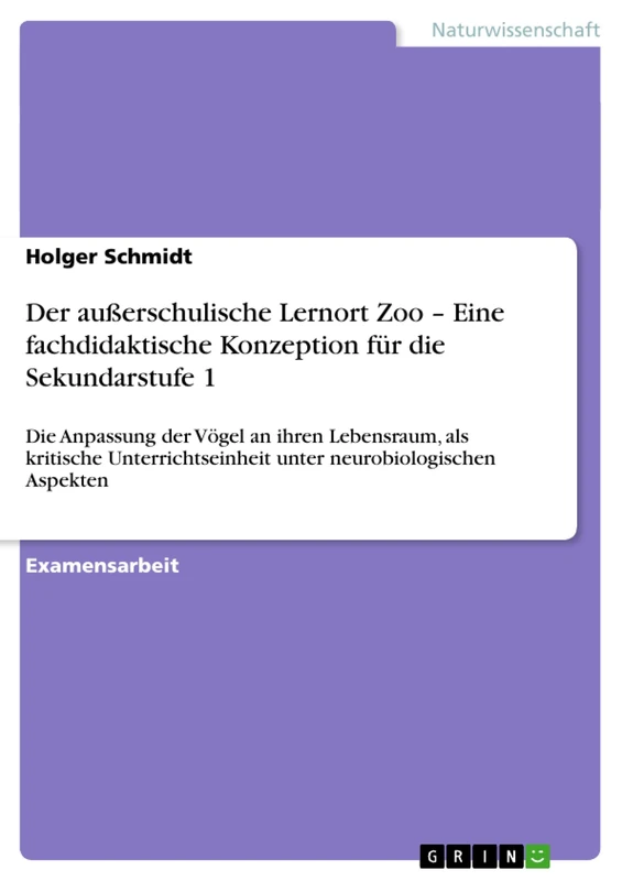 Der außerschulische Lernort Zoo - Eine fachdidaktische Konzeption für die Sekundarstufe 1: Die Anpassung der Vögel an ihren Lebensraum, als kritische ... unter neurobiologischen Aspekten