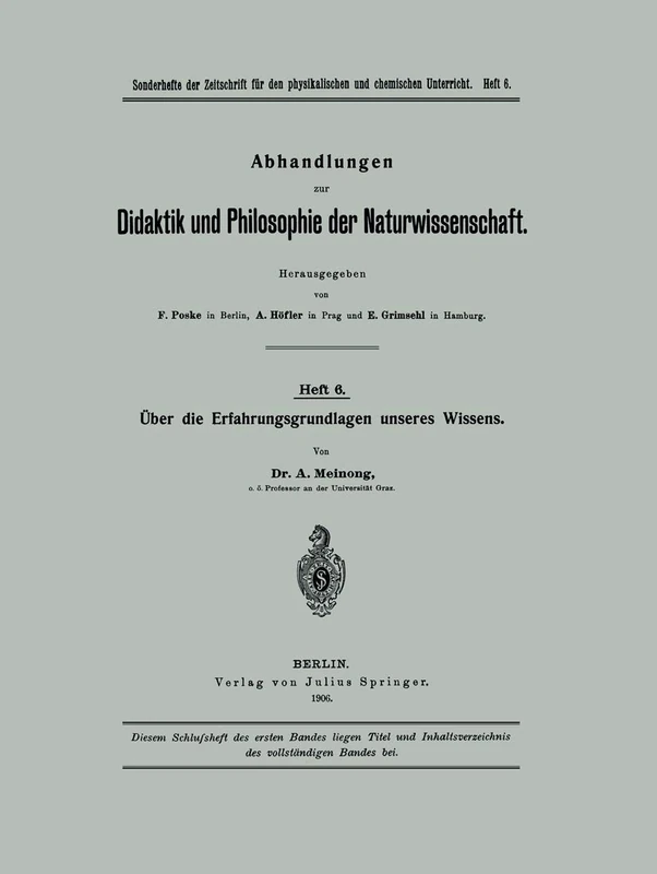 Über die Erfahrungsgrundlagen unseres Wissens: 6 (Abhandlungen zur Didaktik und Philosophie der Naturwissenschaft, 6)