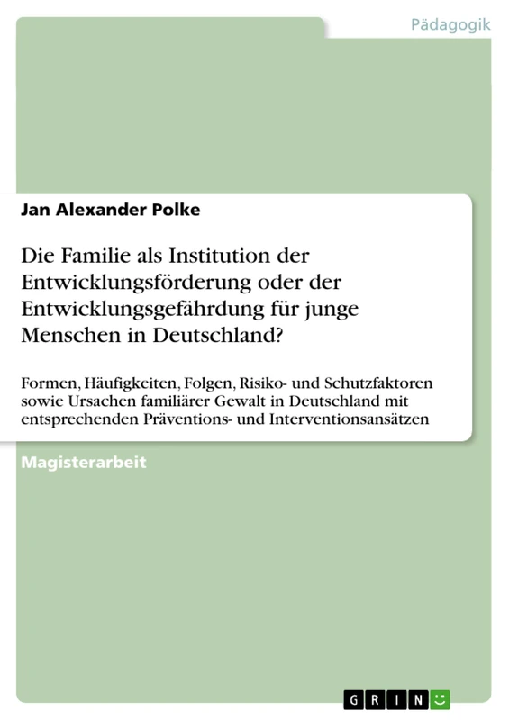 Die Familie als Institution der Entwicklungsförderung oder der Entwicklungsgefährdung für junge Menschen in Deutschland?: Formen, Häufigkeiten, ... in Deutschland mit entsprechenden Prävention - Image 1