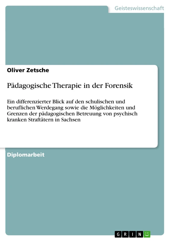 Pädagogische Therapie in der Forensik: Ein differenzierter Blick auf den schulischen und beruflichen Werdegang sowie die Möglichkeiten und Grenzen der ... von psychisch kranken Straftätern in Sachsen