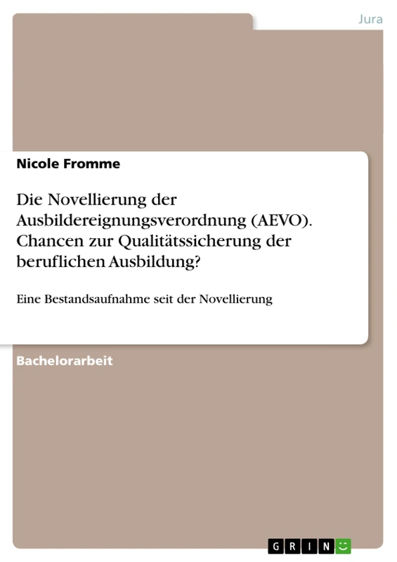 Die Novellierung der Ausbildereignungsverordnung (AEVO). Chancen zur Qualitätssicherung der beruflichen Ausbildung?: Eine Bestandsaufnahme seit der Novellierung