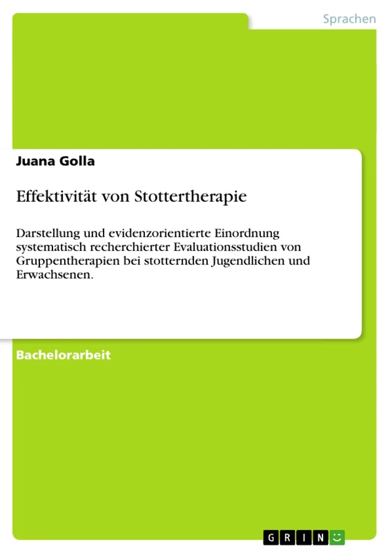 Effektivität von Stottertherapie: Darstellung und evidenzorientierte Einordnung systematisch recherchierter Evaluationsstudien von Gruppentherapien bei stotternden Jugendlichen und Erwachsenen. - Image 1