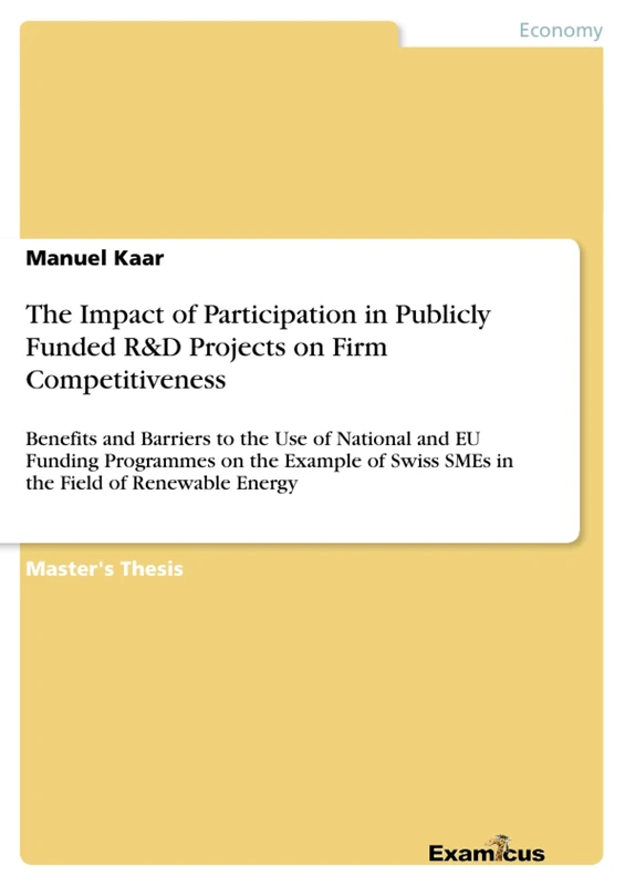 The Impact of Participation in Publicly Funded R&D Projects on Firm Competitiveness: Benefits and Barriers to the Use of National and EU Funding ... Swiss SMEs in the Field of Renewable Energy