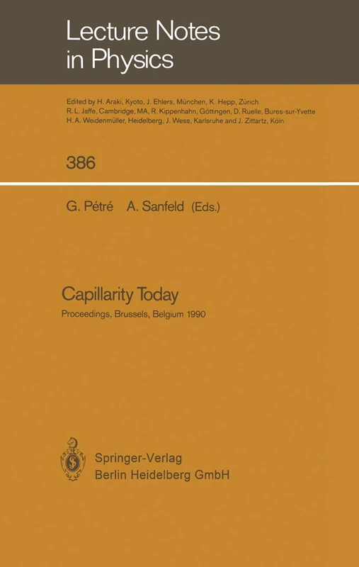 Capillarity Today: Proceedings of an Advanced Workshop on Capillarity Held In Memoriam Raymond Defay at Brussels, Belgium, 7–10 May 1990: 386 (Lecture Notes in Physics, 386)