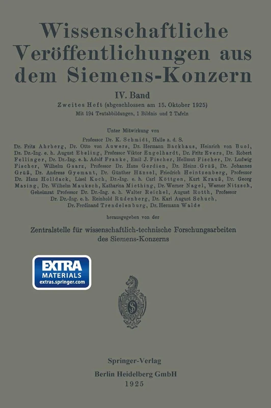 Wissenschaftliche Veröffentlichungen aus dem Siemens-Konzern: IV. Band. Zweites Heft