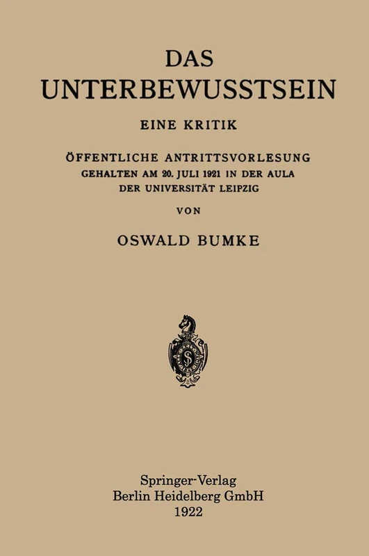 Das Unterbewusstsein: Eine Kritik Öffentliche Antrittsvorlesung Gehalten am 20. Juli 1921 in der Aula der Universität Leipzig - Image 1