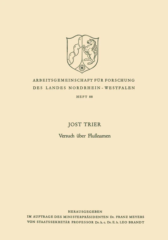 Versuch über Flußnamen: 88 (Arbeitsgemeinschaft für Forschung des Landes Nordrhein-Westfalen, 88)