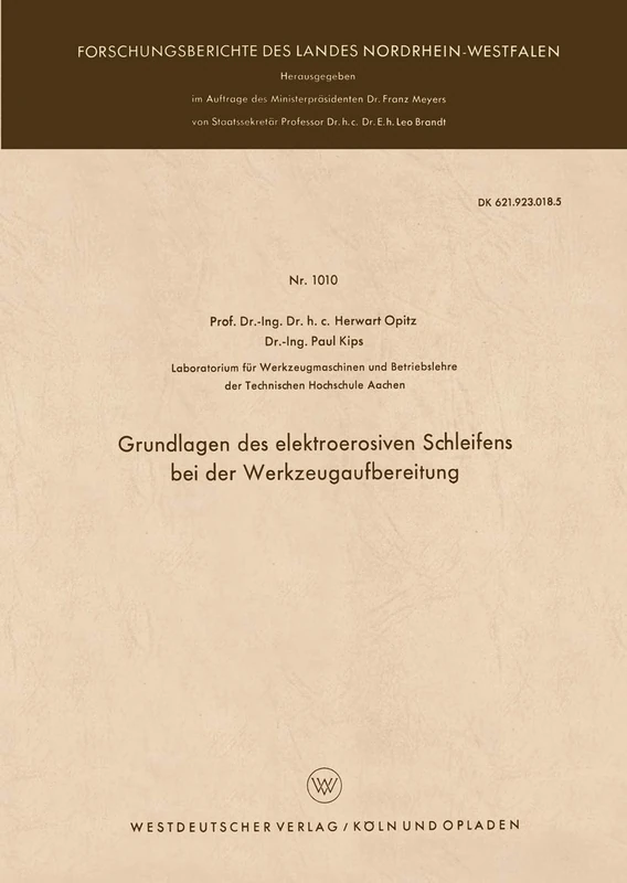 Grundlagen des elektroerosiven Schleifens bei der Werkzeugaufbereitung: 1010 (Forschungsberichte des Landes Nordrhein-Westfalen, 1010) - Image 1